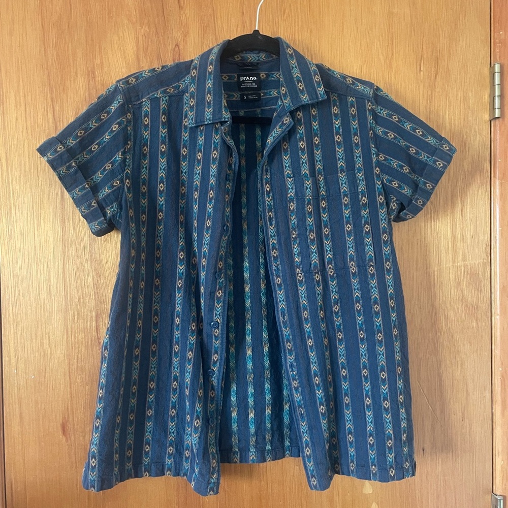 Prana Indigo Heritage Button Up Shirt - Small Unisex Organic Cotton